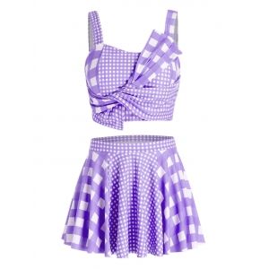 

Plus Size Plaid Design Asymmetric Tankini Swimsuit, Purple sage bush