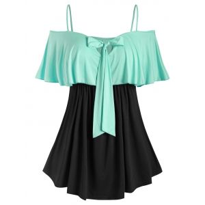 

Plus Size Two Tone Bowknot Ruffled T Shirt, Medium turquoise