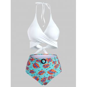 

Halter Lip Print Wrap Bikini Swimwear, Turquoise