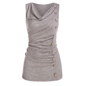 

Ruched Mock Button Tank Top, Tan