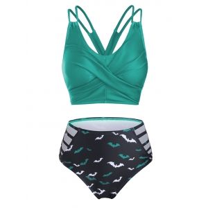 

Bat Print Cut Out Crossover Bikini Swimwear, Turquoise