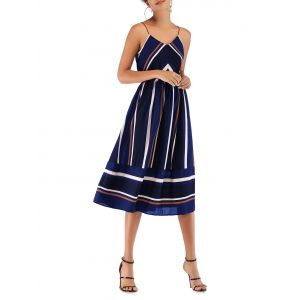 

Stripes Elastic Waist Cami Midi Dress, Deep blue