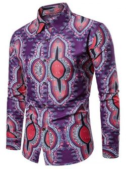 Allover tribal Estampado camisa de manga larga - PURPLE IRIS - L