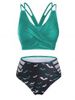 Bat Print Cut Out Crossover Bikini Swimwear -  