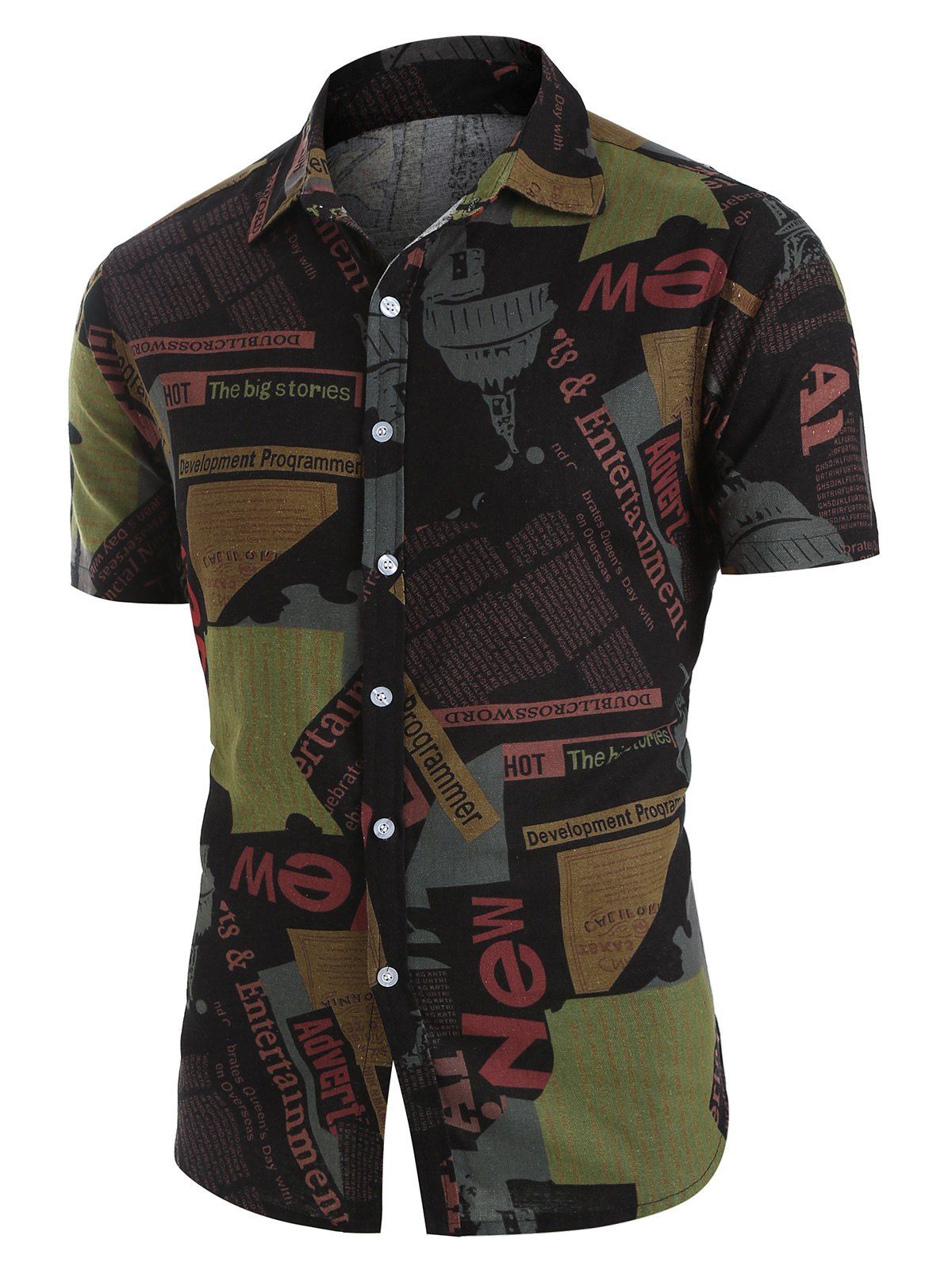 

Newspaper Print Button Up Casual Shirt, Multi