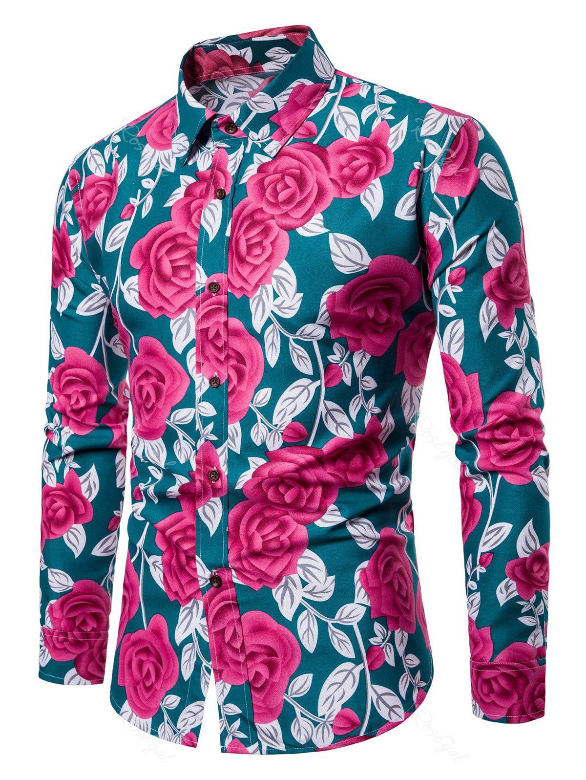 

Allover Flower Printed Long Sleeve Shirt, Medium sea green