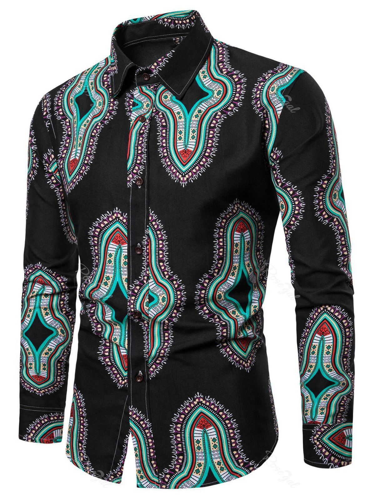 

Long Sleeve Graphic Print Casual Shirt, Black