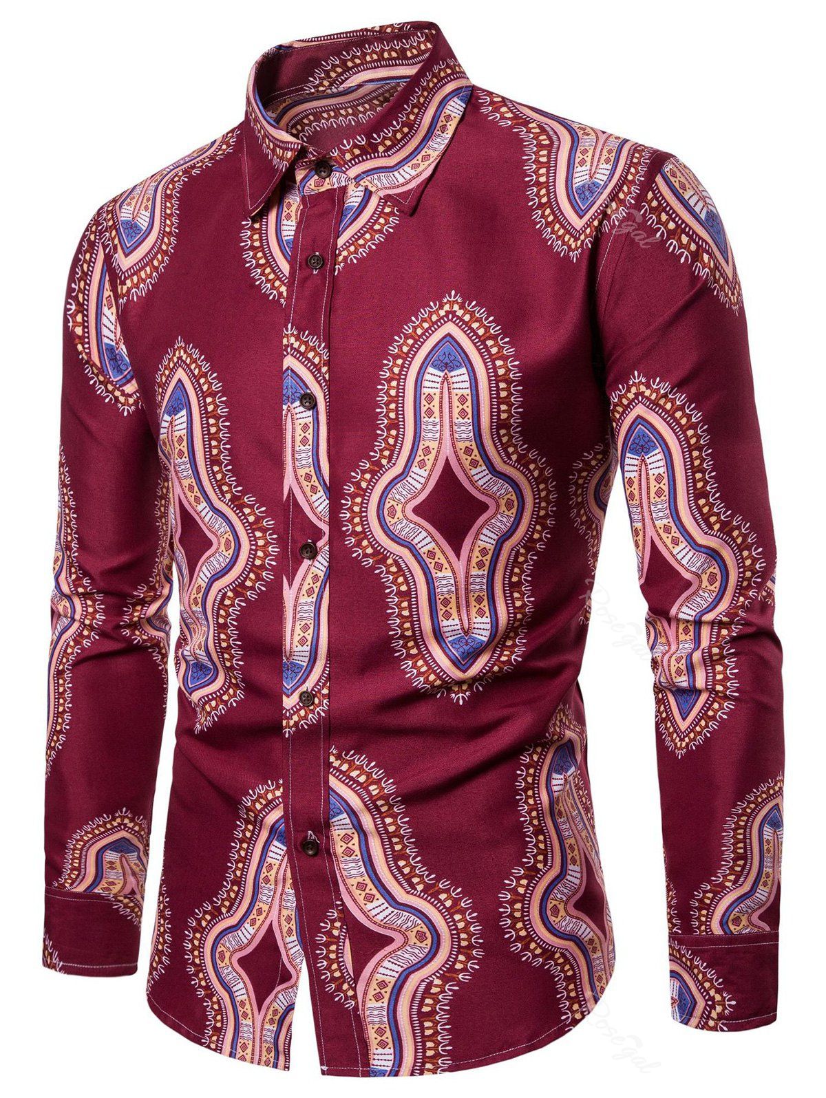 

Long Sleeve Graphic Print Casual Shirt, Cherry red
