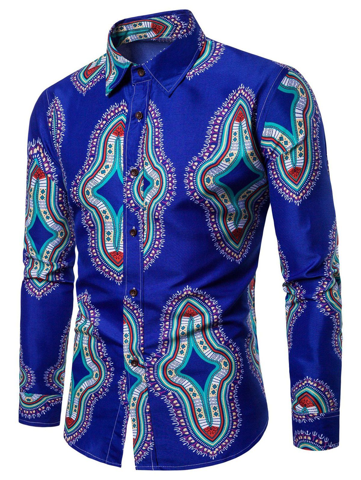 

Long Sleeve Graphic Print Casual Shirt, Cobalt blue