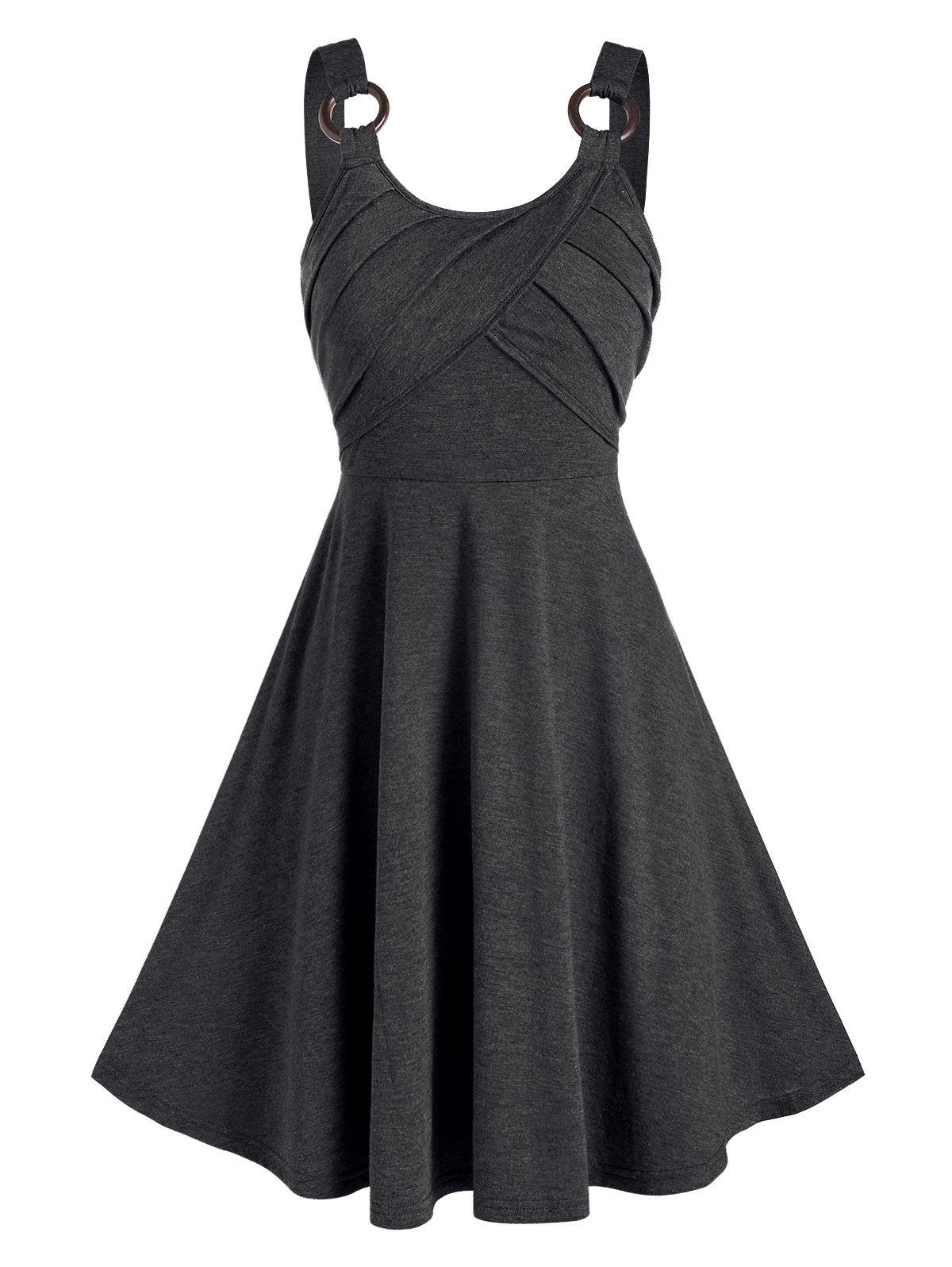 

Plain O-ring Cami A Line Dress, Dark gray