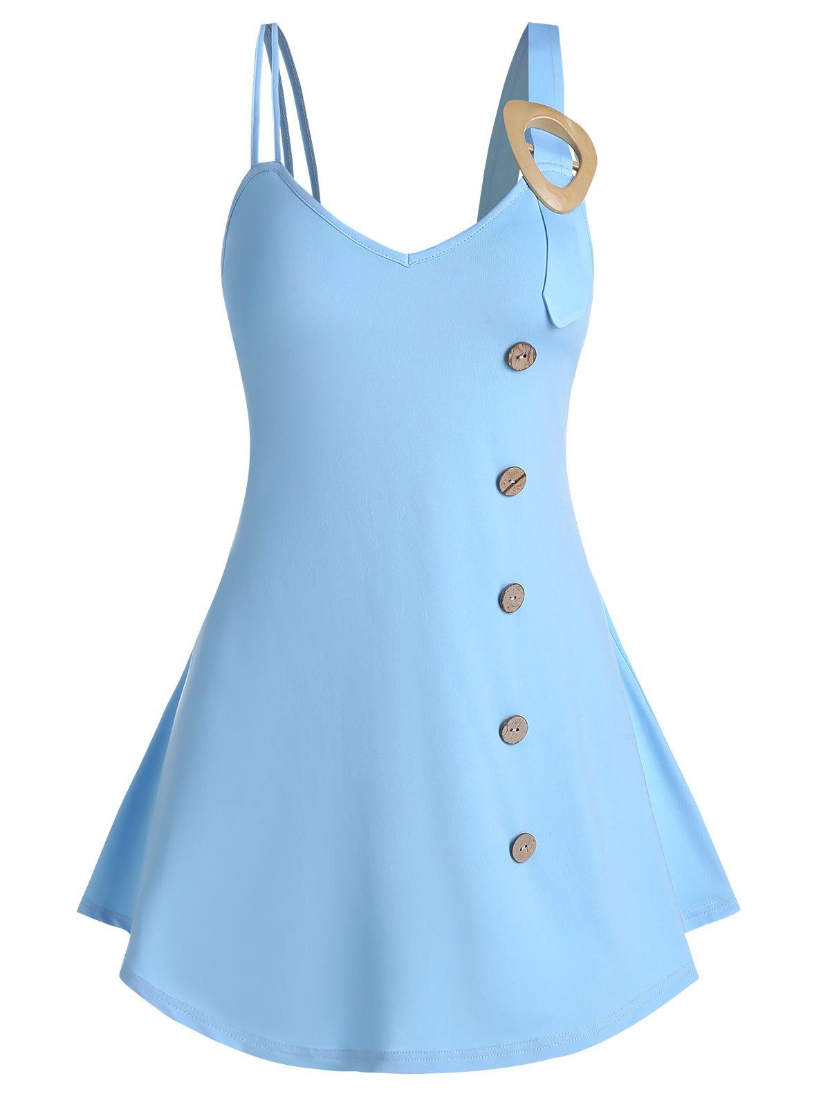 

Mock Button Buckled Cami Tank Top, Light blue