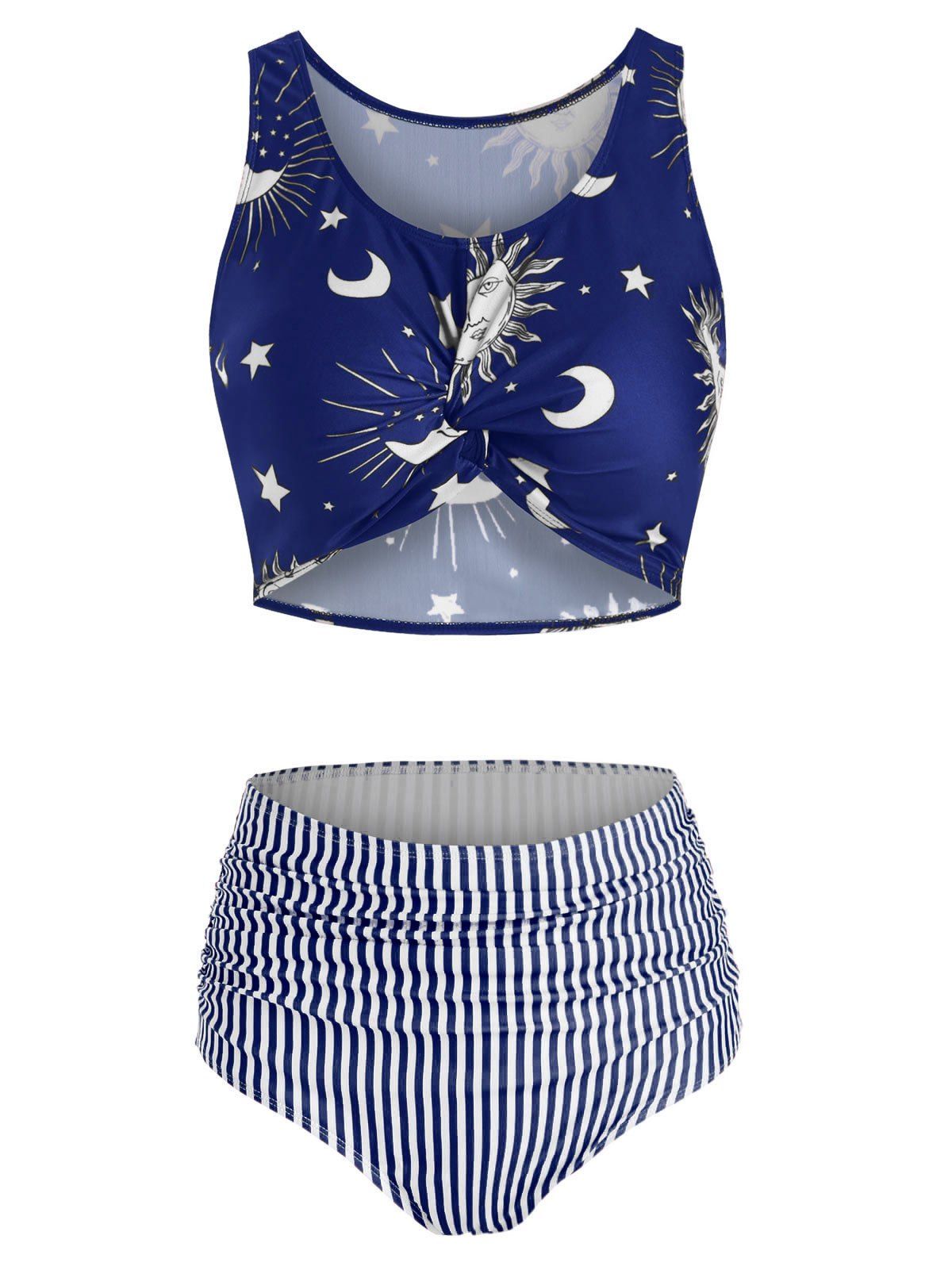 

Sun Moon Star Stripe Print Bikini Swimwear, Blueberry blue
