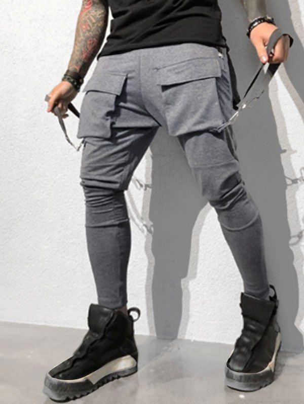 

Solid Color Drawstring Cargo Pants, Dark gray