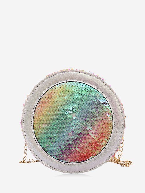 

Colored Sequins Chain Canteen Bag, Milk white