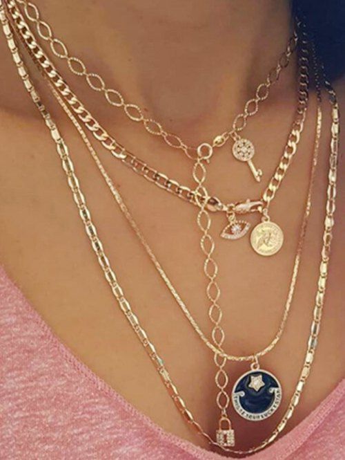 

Coin Key Multilayered Pendant Necklace, Gold