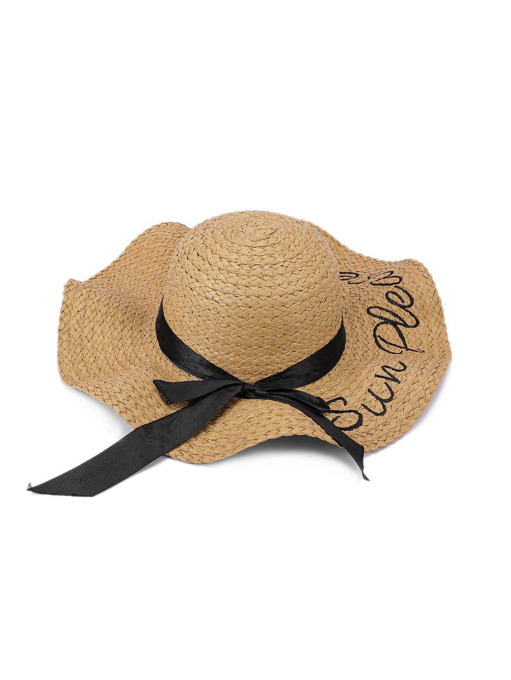 

Bowknot Letter Decoration Straw Hat, Tan