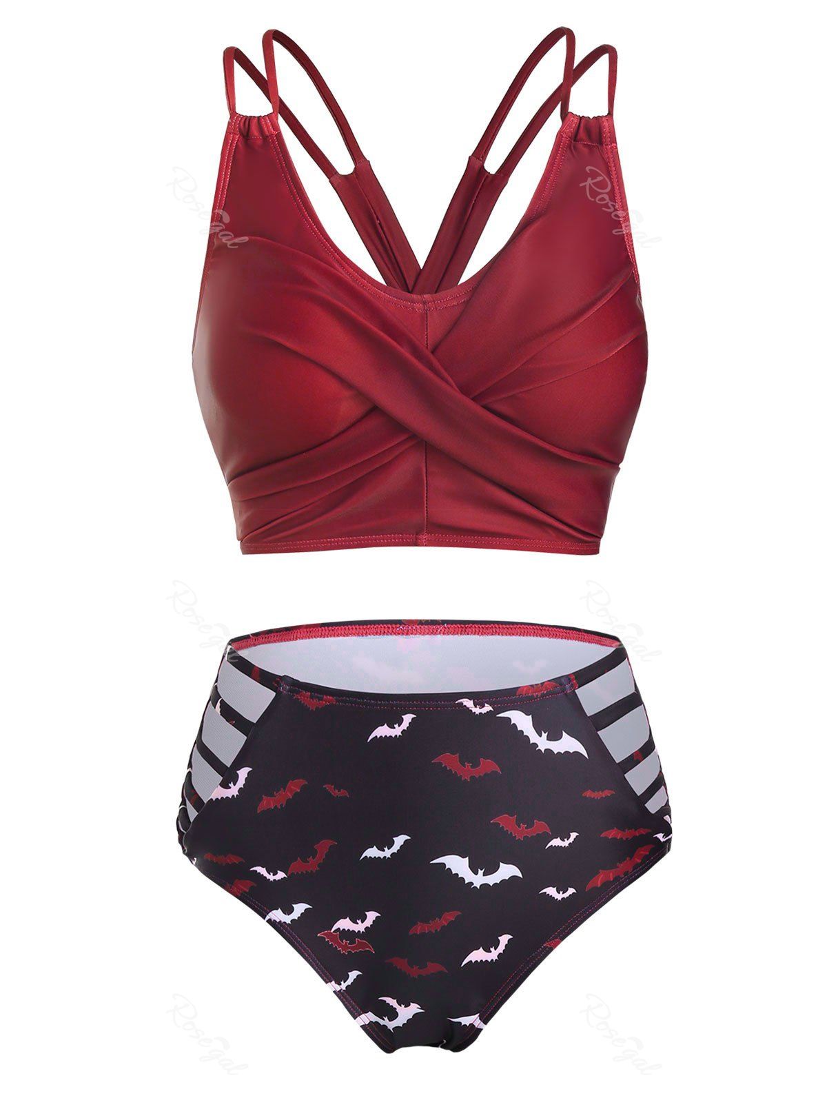 Trendy Bat Print Cut Out Crossover Bikini Swimwear  