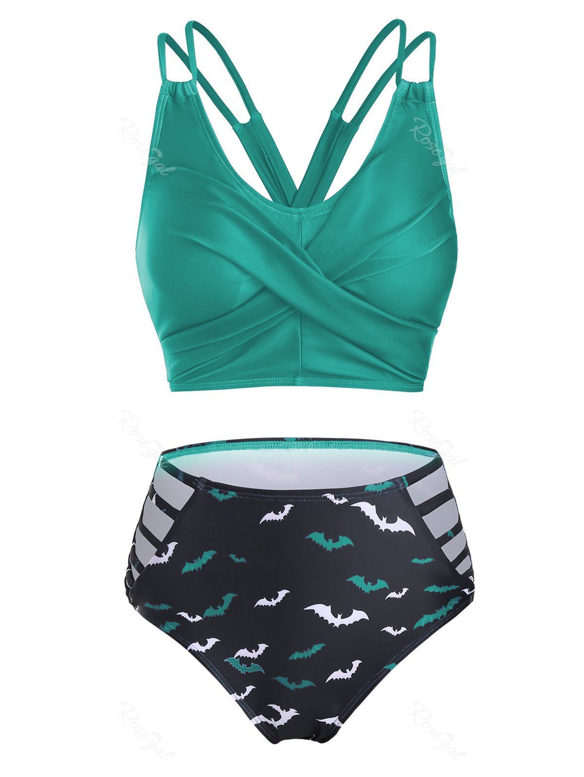 Cheap Bat Print Cut Out Crossover Bikini Swimwear  