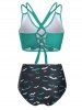 Bat Print Cut Out Crossover Bikini Swimwear -  