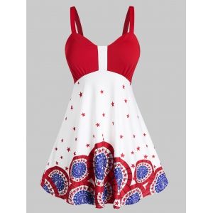 

Plus Size Star Statue Print Backless Tunic Tank Top, Red