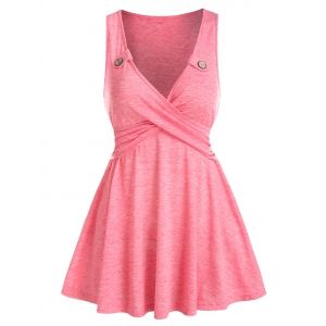 

Plunging Neck Crossover Heathered Tank Top, Flamingo pink