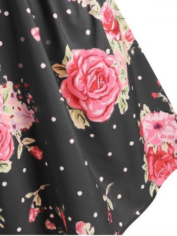 

Plus Size Floral Print Crossover A Line Dress, Black
