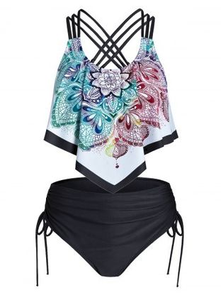 Bohemian Print Criss-cross Cinched Tankini Set