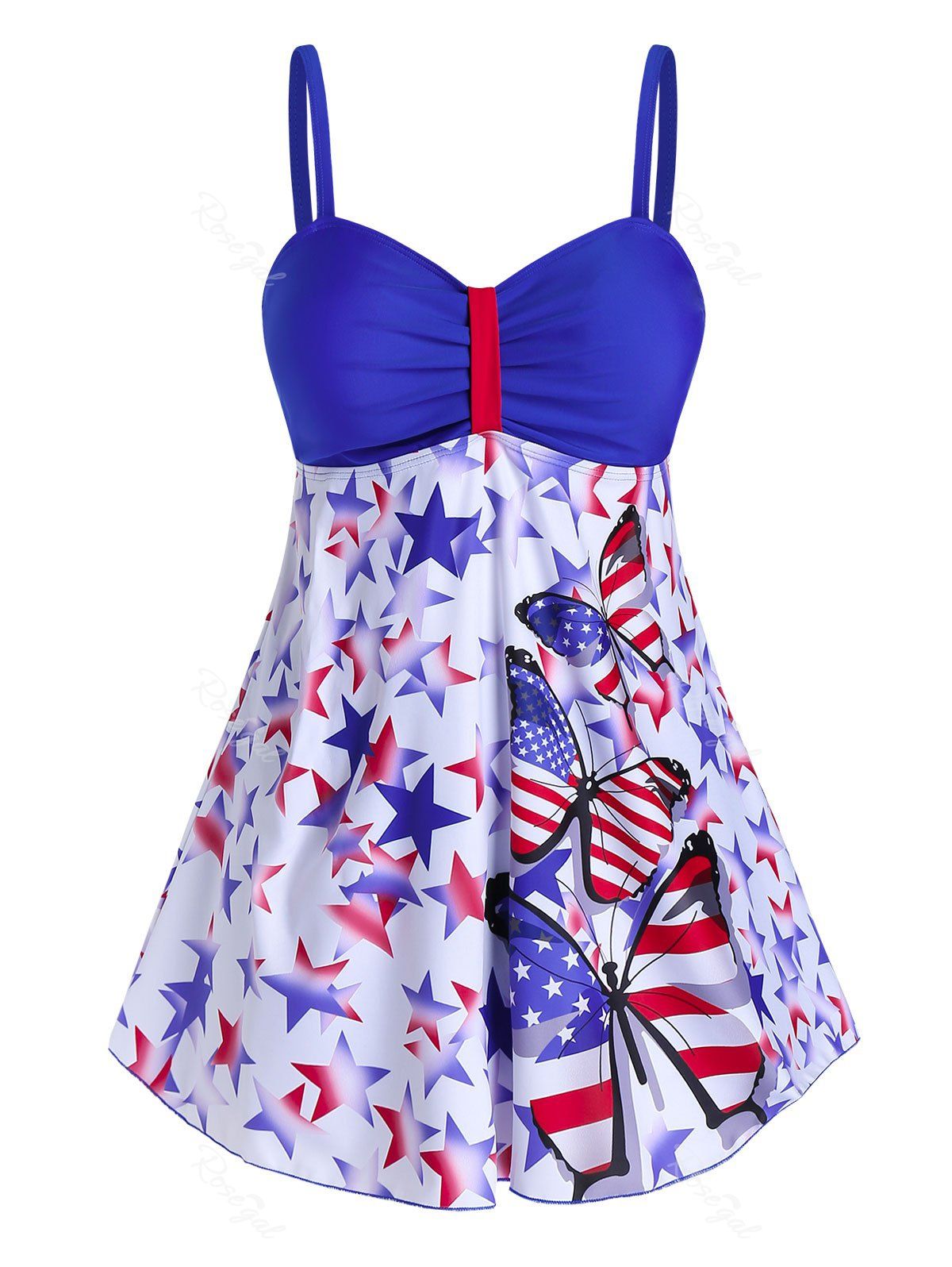 Plus Size Butterfly American Flag Print Tankini Swimwear [50 Off] Rosegal