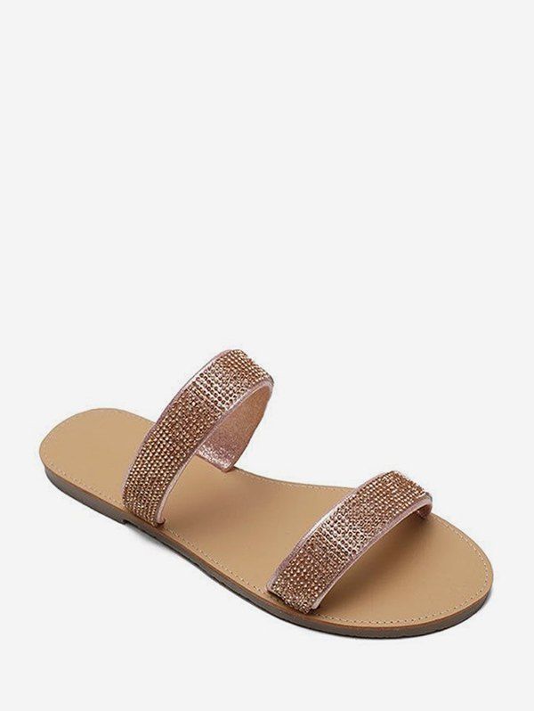 

Full Rhinestone Dual Straps Flat Slides, Pink