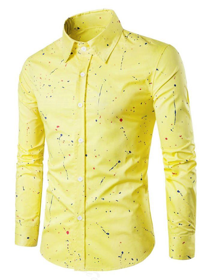 

Splatter Dots Print Long Sleeve Shirt, Corn yellow