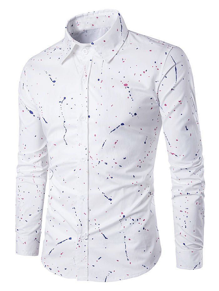

Splatter Dots Print Long Sleeve Shirt, White
