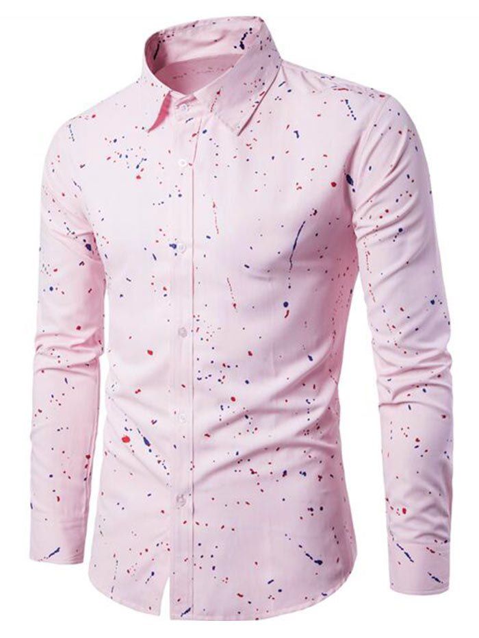 

Splatter Dots Print Long Sleeve Shirt, Light pink