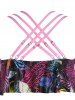 Plus Size Printed Overlay Crisscross Cinched Tankini Swimwear -  