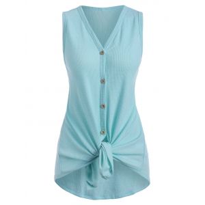 

Textured Button Up V Neck Tank Top, Aquamarine