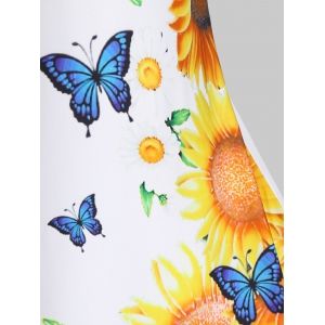 

Plus Size Asymmetric Sunflower Butterfly Print Tank Top, White