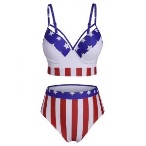 

Plus Size Underwire American Flag Print Bikini Swimwear, Red