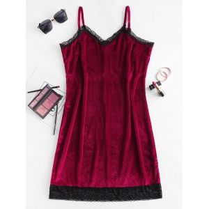 

Lace Panel Velvet Bodycon Cami Dress, Red wine