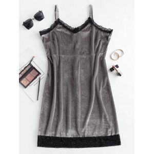 

Lace Panel Velvet Bodycon Cami Dress, Gray