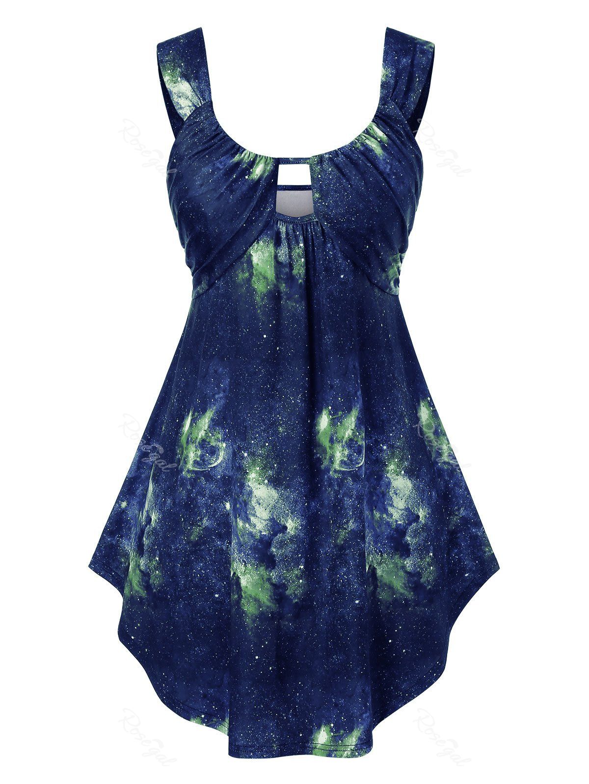 

Plus Size 3D Galaxy Tie Dye Print Tank Top, Midnight blue