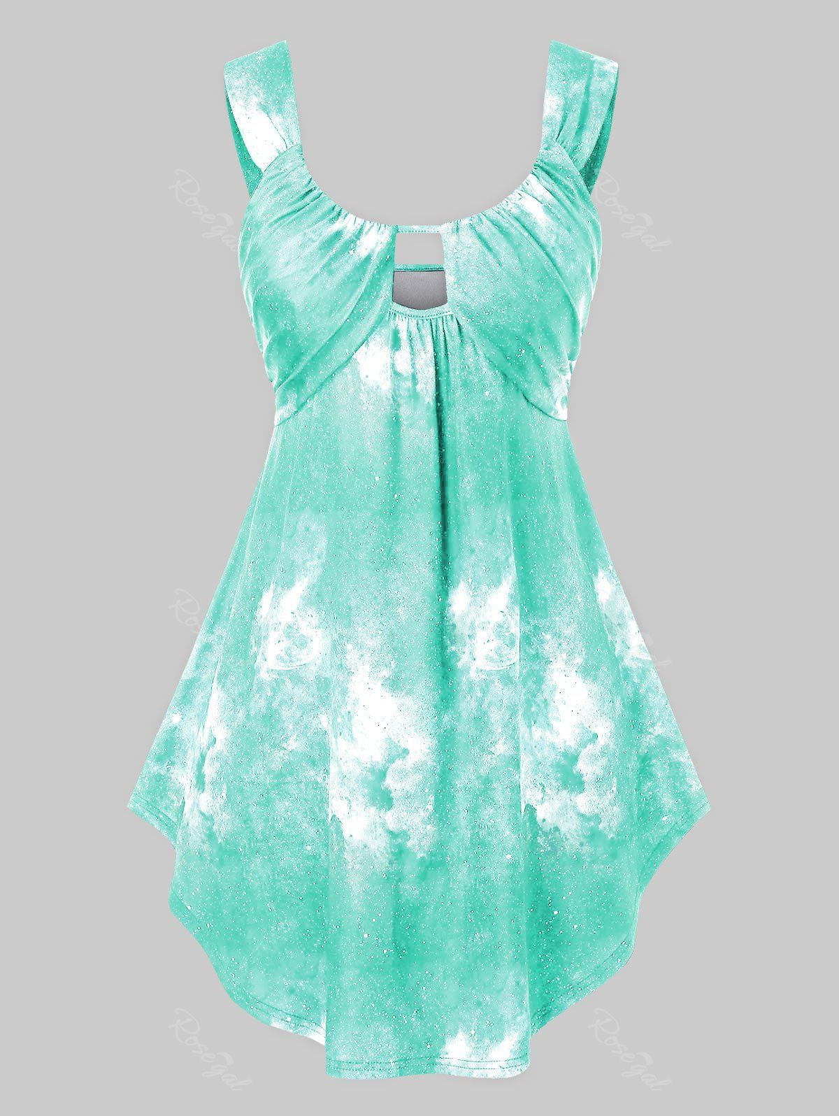 

Plus Size 3D Galaxy Tie Dye Print Tank Top, Light aquamarine