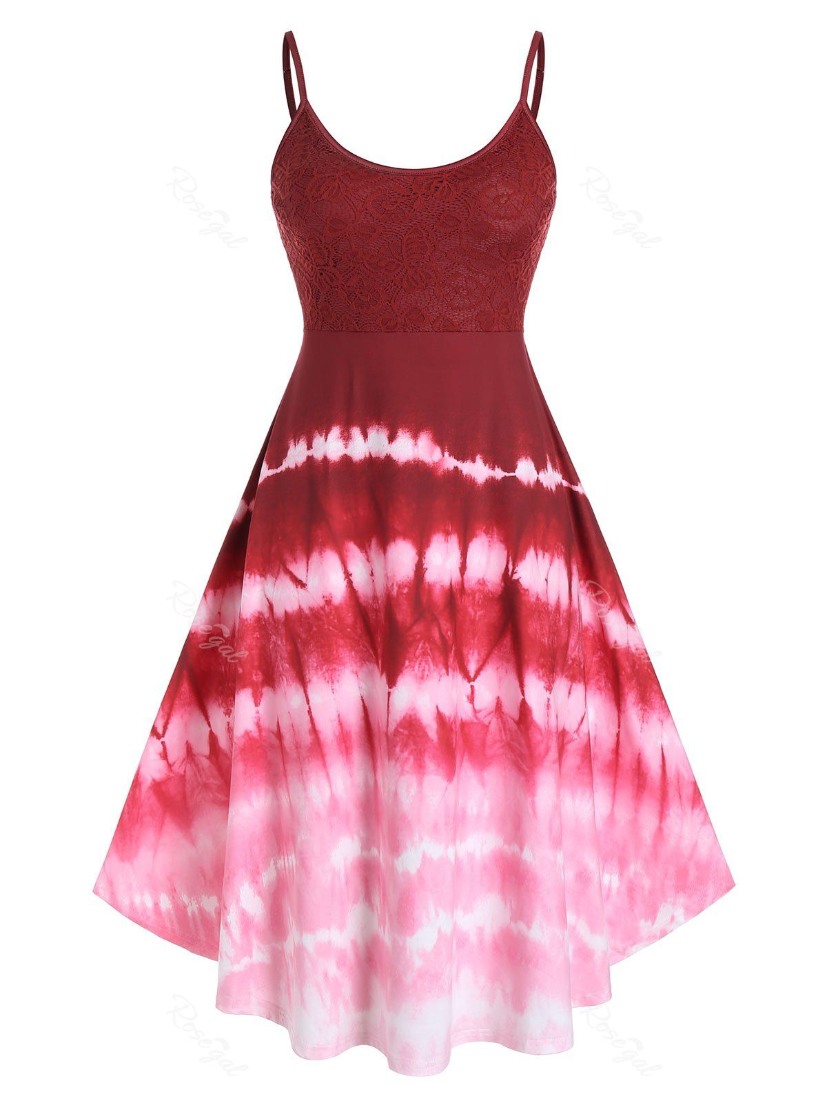 

Plus Size Tie Dye Spaghetti Strap Dress, Firebrick