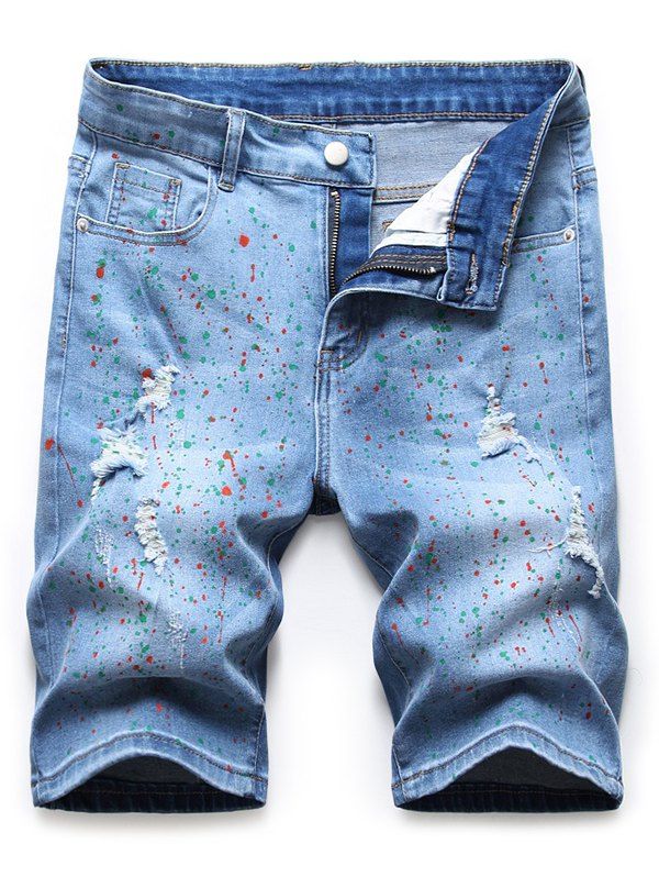 

Pigmented Dot Printed Denim Shorts, Denim blue