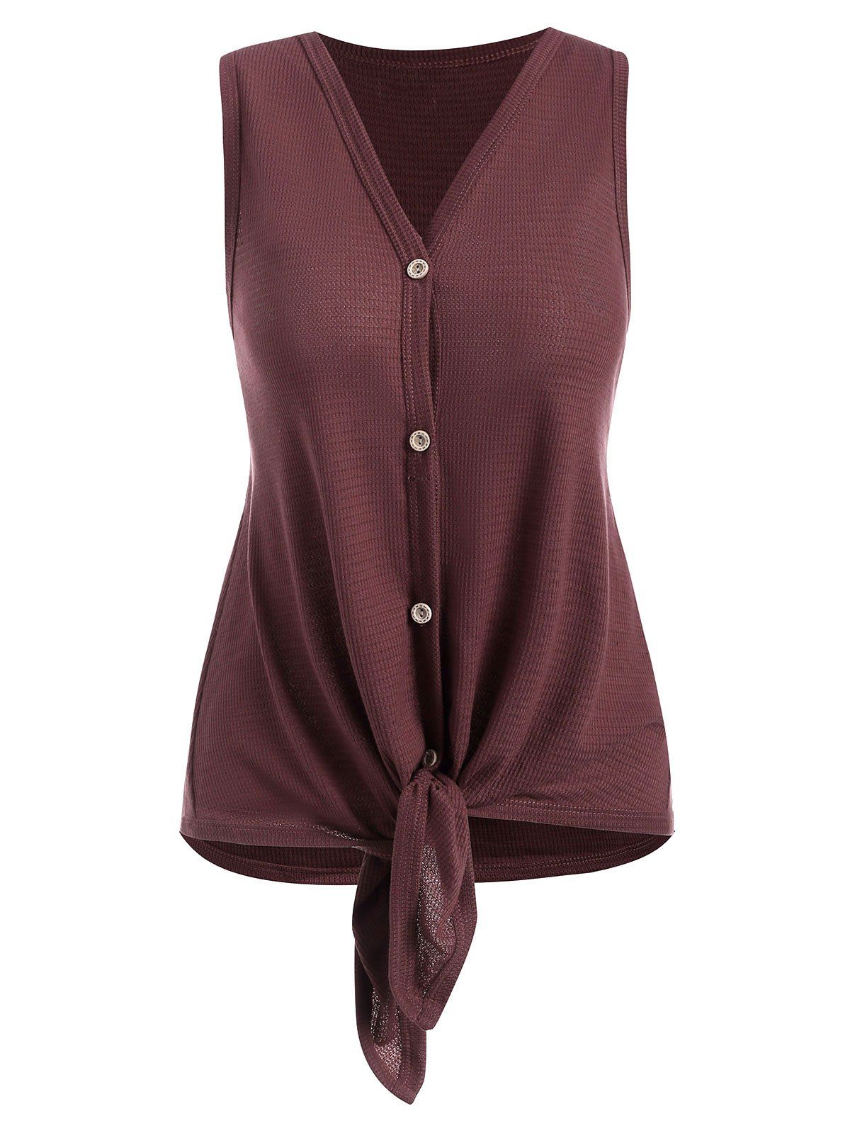 

Textured Button Up V Neck Tank Top, Rosy finch