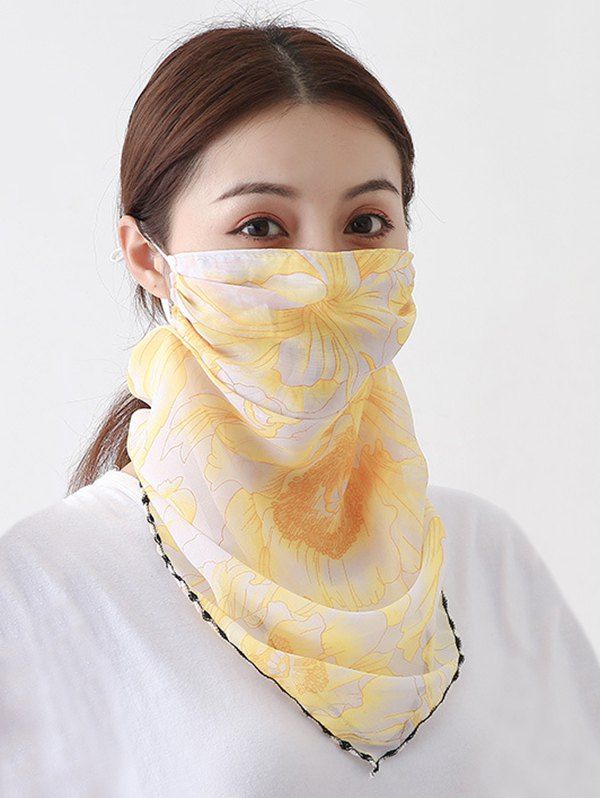 

Flower Print Chiffon Riding Face Mask Scarf, Rubber ducky yellow