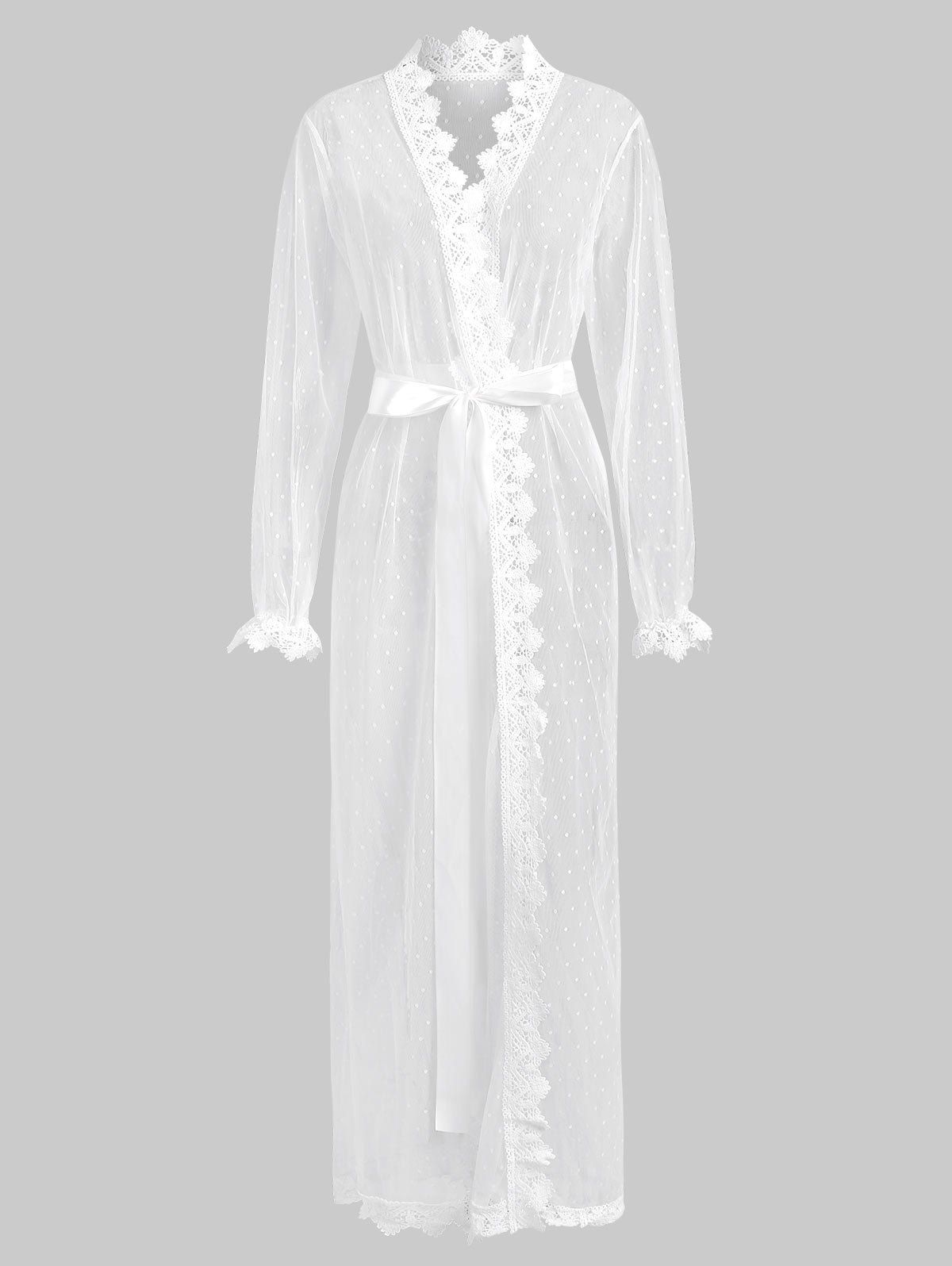 Mesh See Thru Crochet Trim Long Wrap Robe [54% OFF] | Rosegal