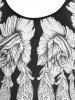 T-shirt Déchiré Plume et Fleur Imprimées de Grande Taille - Noir L
