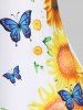 Plus Size Asymmetric Sunflower Butterfly Print Tank Top -  