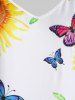 Plus Size Asymmetric Sunflower Butterfly Print Tank Top -  