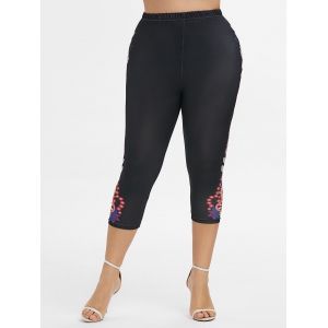 

Plus Size High Rise Floral Print Capri Leggings, Black