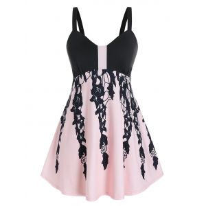 

Plus Size Printed A Line Backless Tunic Tank Top, Black